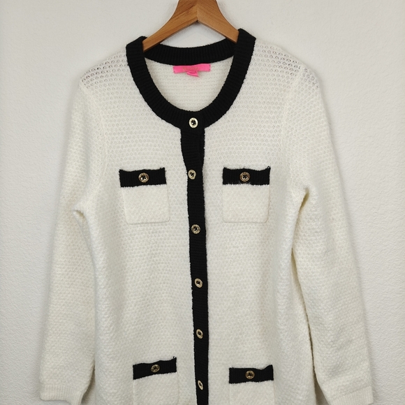 Lilly Pulitzer *Flawed* Davison Button Up Sweater Black,Cream Size Medium - Picture 6 of 16